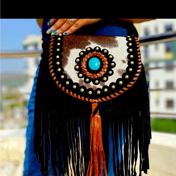 Bea Cali Western Handbags - (Last 1 )🔥Western crossbody bag fringe cowhide suede leather fringe tassel,tu…